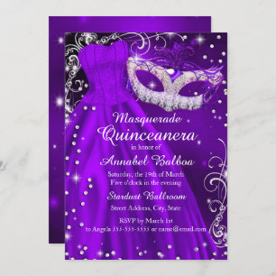 Lila Maske & Dress Masquerade Quinceanera Einladun Einladung