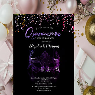 Lila Maske, Konfetti-Maskerade Quinceañera   Einladung