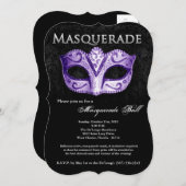 Lila Maskenball-Maskenkostüm Halloween-Teil Einladung (Vorne/Hinten)