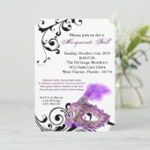 Lila Maskenball-Maskenkostüm Halloween-Teil Einladung (Stehend Vorderseite)