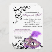 Lila Maskenball-Maskenkostüm Halloween-Teil Einladung (Vorne/Hinten)