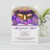 Lila Maskenball-Maskenkostüm Halloween-Teil Einladung (Stehend Vorderseite)