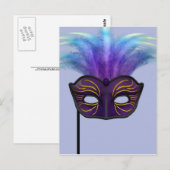 Lila Maskerade-Masken-Karnevalsparty-Kunst Postkarte (Vorne/Hinten)