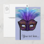 Lila Maskerade-Masken-Karnevalsparty-Kunst Postkarte (Vorne/Hinten)