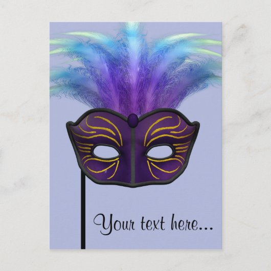 Lila Maskerade-Masken-Karnevalsparty-Kunst Postkarte (Vorderseite)