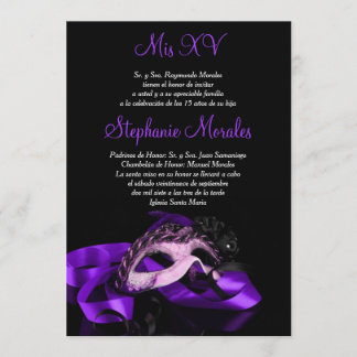 Lila Maskerade Quinceanera Einladung
