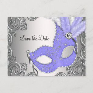 Lila Maskerade Save The Date Ankündigungspostkarte