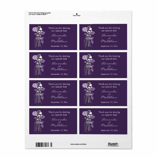 Lila Mason Jar Gastgeschenk Hochzeit Labels (Vorne)