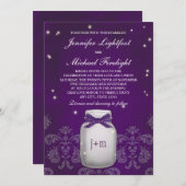 Lila Mason Jar mit Fireflies Hochzeit Einladung (Vorne/Hinten)