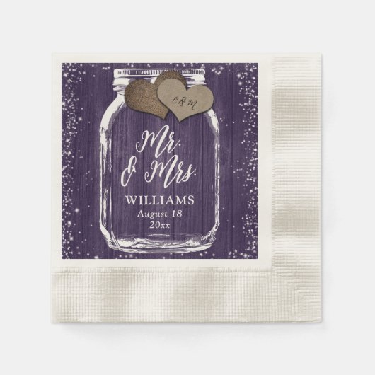 Lila Mason Jar Rustic Wood Mr. & Mrs. Wedding Serviette (Vorderseite)