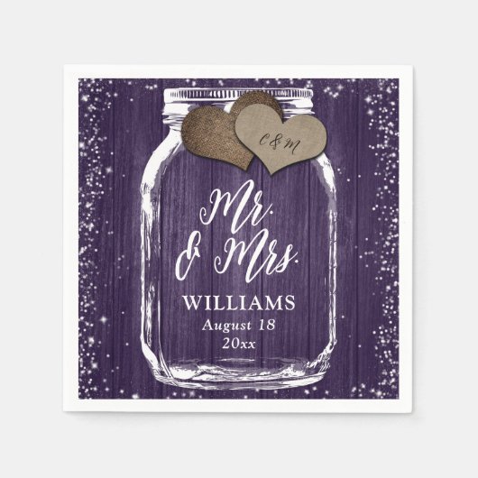 Lila Mason Jar Rustic Wood Mr. & Mrs. Wedding Serviette (Vorderseite)