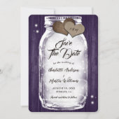 Lila Mason Jar String Lights Rustikale Holzhochzei Save The Date (Vorderseite)