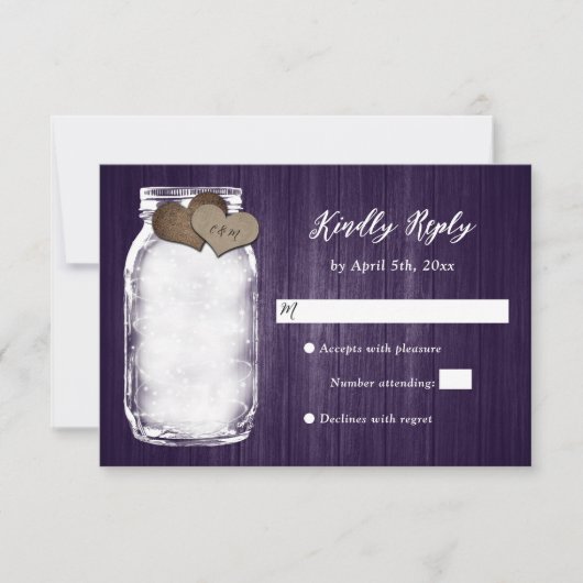 Lila Mason Jar Wood Lights Wedding RSVP Card (Vorderseite)