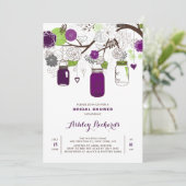 Lila Mason Jars Blumendusche Einladung (Stehend Vorderseite)