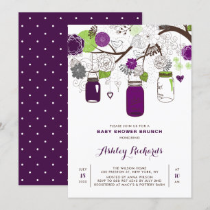 Lila Mason Jars Floral Baby Duschbrunch Einladung