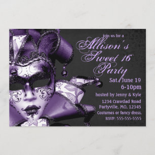 Lila Masquerade Geburtstag Einladung