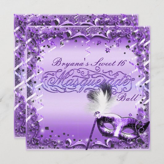 Lila Masquerade Maske Elegantes Ball Party Einladung (Vorne/Hinten)