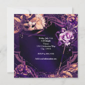 Lila Masquerade Maske & Rose Einladung (Rückseite)