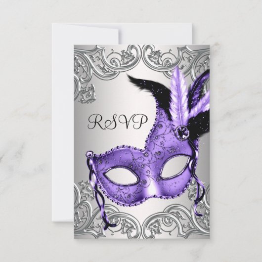 Lila Masquerade Party UAWG RSVP Karte (Vorderseite)