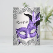 Lila Masquerade Party UAWG RSVP Karte (Stehend Vorderseite)