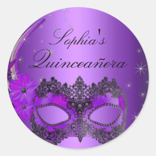 Lila-Masquerade-Quinceanera-Aufkleber Runder Aufkleber
