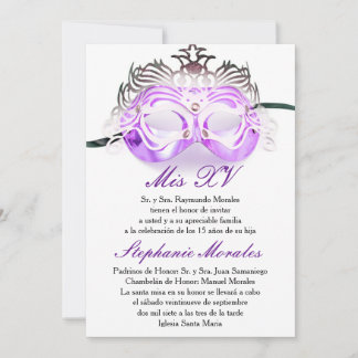 Lila Masquerade Quinceanera Geburtstagseinladung Einladung