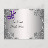 Lila Masquerade Save the Date Ankündigungspostkarte (Rückseite)