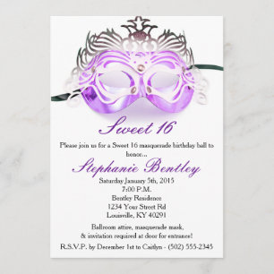 Lila Masquerade Sweet 16 Geburtstag Einladung