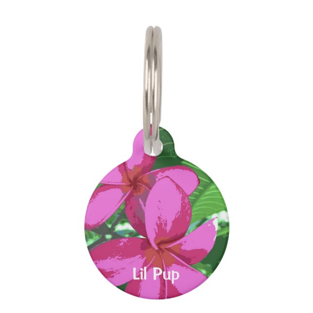 Lila Maui Plumeria Haustiermarke (Vorderseite)