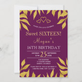 Lila Maulbeergold-Herbstlaube 16 . Geburtstag Einladung (Vorderseite)