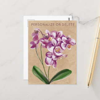 Lila Maulpurpurne Orchideen-Wasserfarben-Blumen-Pe Postkarte