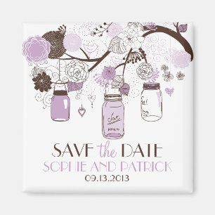 Lila Maurer-Glas-u. Blumen-Save the Date Magnet