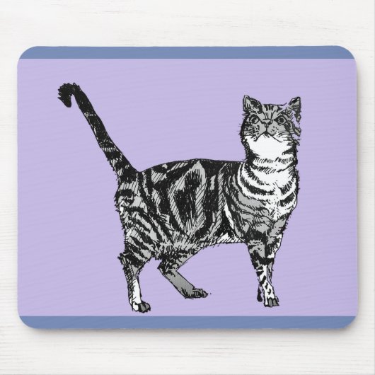 Lila Maus-matte für Schwarzweiß-Tabby-Katzen Mousepad (Vorne)