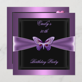 Lila Mauve Black Butterfly 30. Geburtstag Party Einladung