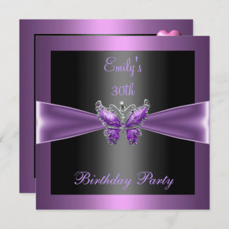 Lila Mauve Black Butterfly 30. Geburtstag Party Einladung