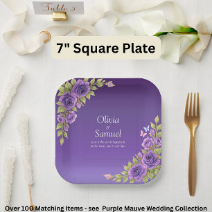 Lila Mauve Blume & White Wedding 7" Platz Pappteller