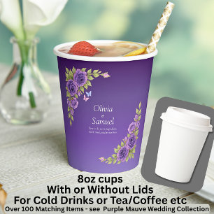 Lila Mauve Blume & White Wedding 8oz Pappbecher