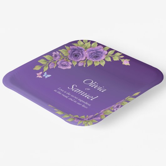 Lila Mauve Blume & White Wedding 9" Platz Pappteller (Gewinkelt)