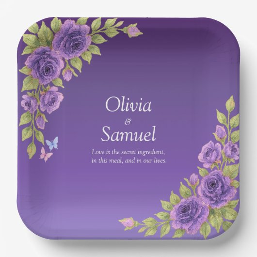 Lila Mauve Blume & White Wedding 9" Platz Pappteller (Vorderseite)