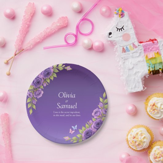 Lila Mauve Blume & White Wedding Suite 7" Pappteller (Party)