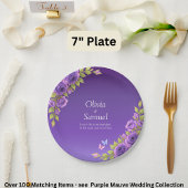 Lila Mauve Blume & White Wedding Suite 7" Pappteller