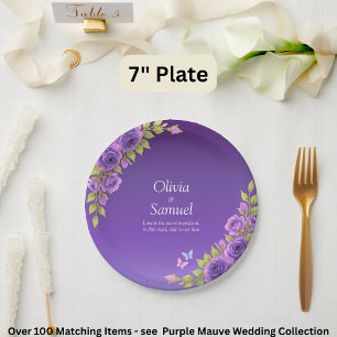 Lila Mauve Blume & White Wedding Suite 7" Pappteller