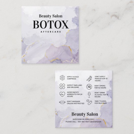 Lila Mauve Botox Aftercare Square Business Card Quadratische Visitenkarte (Vorne/Hinten)