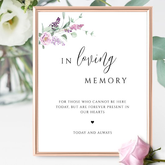 Lila Mauve Floral in Love Memory Wedding Sign Poster