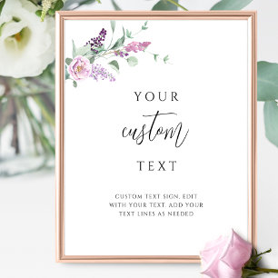 Lila Mauve Floral Wedding Sign mit benutzerdefinie Poster