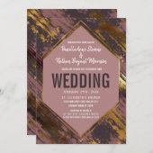 Lila Mauve Gold Pinselstriche Moderne Hochzeit Einladung (Vorne/Hinten)