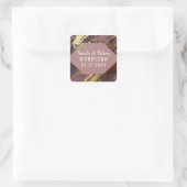 Lila Mauve Gold Pinselstriche Moderne Hochzeit Quadratischer Aufkleber (Tasche)