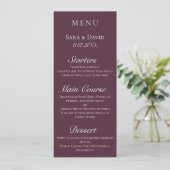 Lila Mauve Modern Dark Wedding Menu Card Menükarte (Stehend Vorderseite)