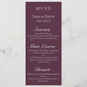 Lila Mauve Modern Dark Wedding Menu Card Menükarte