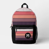Lila Mauve Peach Orange Coral Rote Streifen Bedruckter Rucksack (Vorderseite)